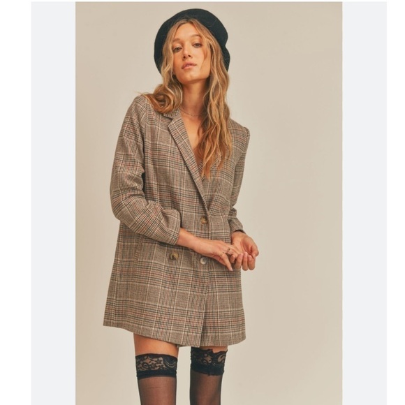 Plaid Oversized Brown Blazer Size Small - Picture 9 of 9